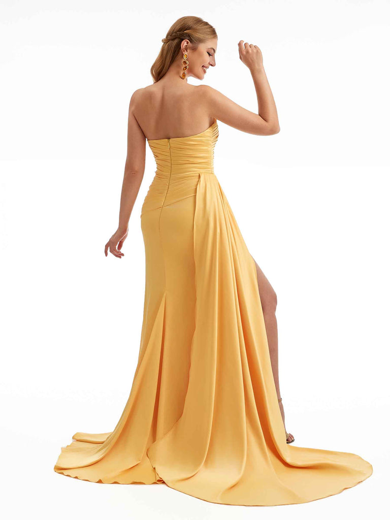 Sweetheart Sexy Side Slit Silky Satin Mermaid Chic Bridesmaid Dresses Online