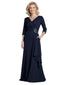 Elegant 3/4 Sleeves V-Neck A-Line Crepe Long Mother of The Bride and Groom Dresses