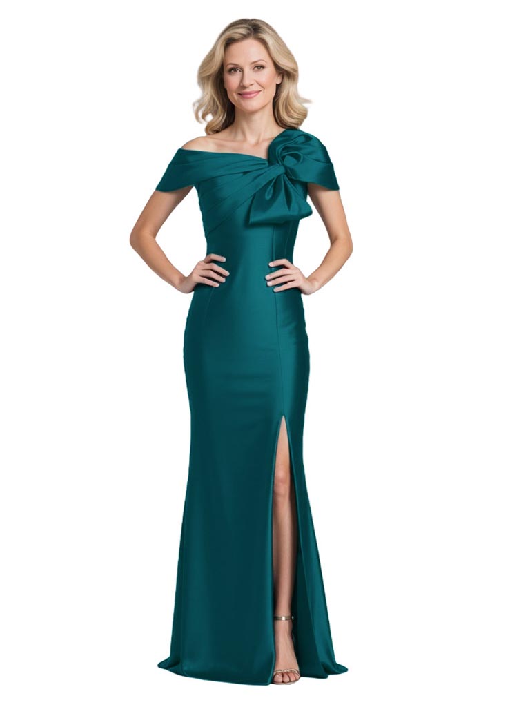 Trendy Satin Asymmetrical Mermaid Long Mother of the Brides Dresses Slit