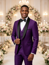 Color Blocking 1 Piece Purple Men's Suit with Regular Fit and Sophisticated Peak Lapel