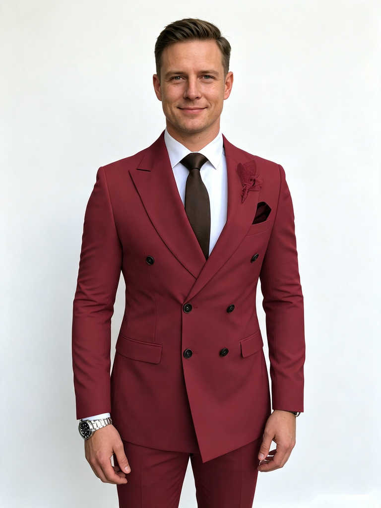 Classic 1 Piece Red Men's Suit with Regular Fit and Sophisticated Peak Lapel