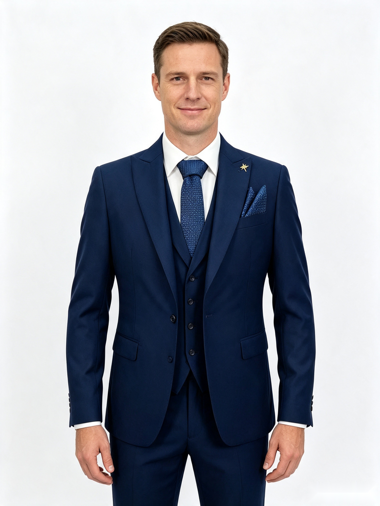 Classic 2 Piece Royal Blue Men's Suit with Regular Fit and Sophisticated Peak Lapel