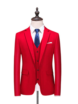 Red Men's Casual 3 Piece Suit Notch Lapel Flat Tuxedos Set CN456