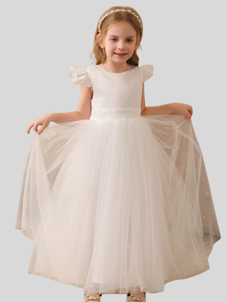 Flower Girl Dresses Sleeveless Lace Applique Fluffy Kids Evening Gowns For Wedding Party Dresses