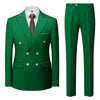Green Casual Men's Suit Slim Fit Double Breasted 2 Piece Business Tuxedos CN481