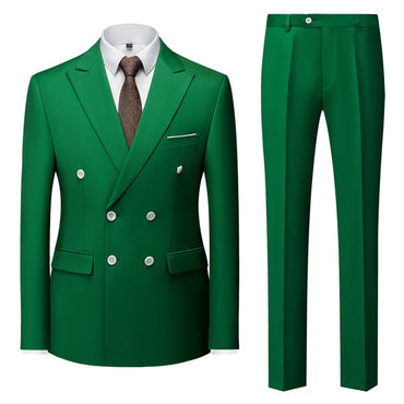 Green Casual Men's Suit Slim Fit Double Breasted 2 Piece Business Tuxedos CN481