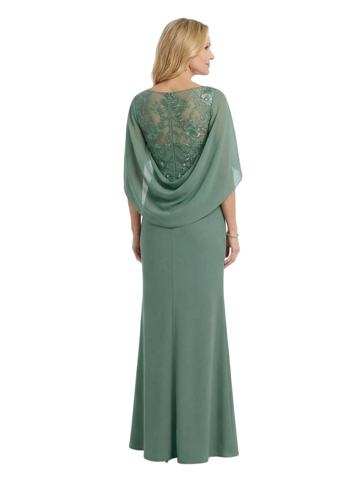 ChicSew Beautiful Cape Sleeve V-Neck Chiffon Ruffle Mother Of The Groom Dress With Lace Applique