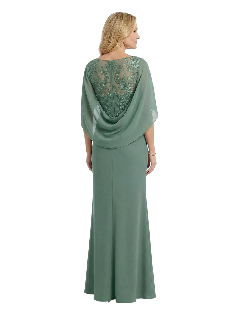 ChicSew Beautiful Cape Sleeve V-Neck Chiffon Ruffle Mother Of The Groom Dress With Lace Applique