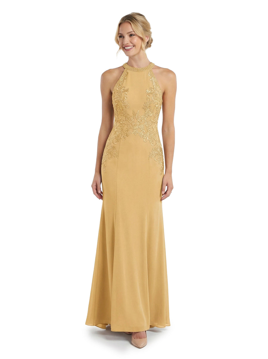ChicSew Halter Chiffon Mermaid Modern Mother Of The Bride Gown With Lace Applique