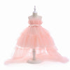 Flower Girls Dress Cute with Train A-line Tulle Princess Gown for Wedding Kids Guest Dress