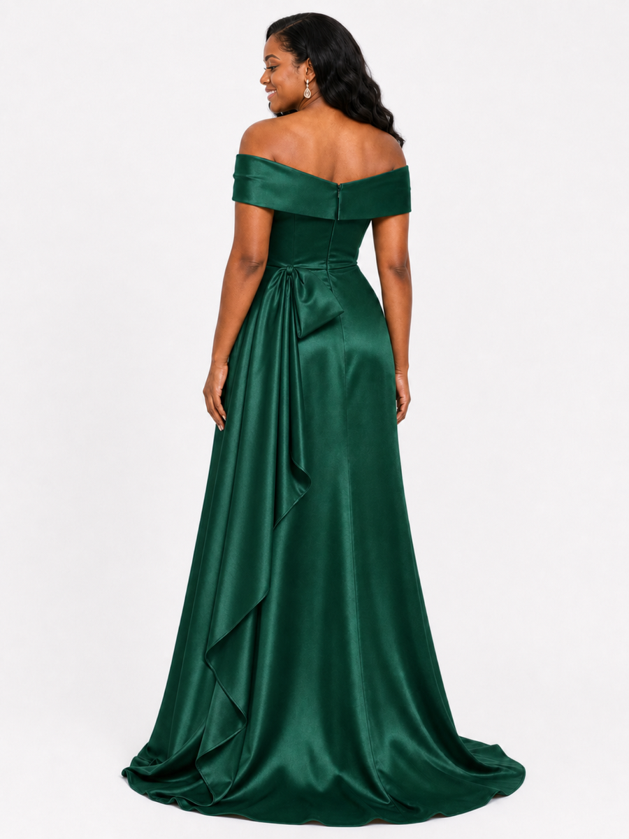 ChicSew Elegant Off Shoulder Soft Satin Mermaid Ruched Floor-Length Bridesmaid Dresses With Bow