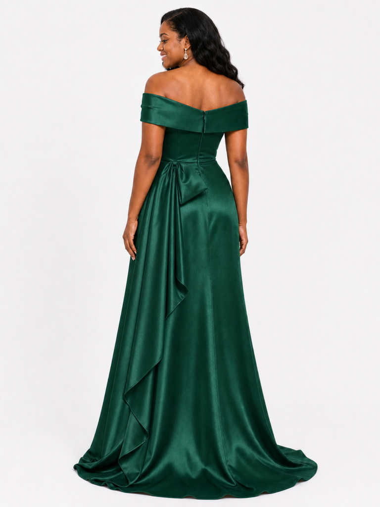 ChicSew Elegant Off Shoulder Soft Satin Mermaid Ruched Floor-Length Bridesmaid Dresses With Bow