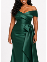 ChicSew Elegant Off Shoulder Soft Satin Mermaid Ruched Floor-Length Bridesmaid Dresses With Bow
