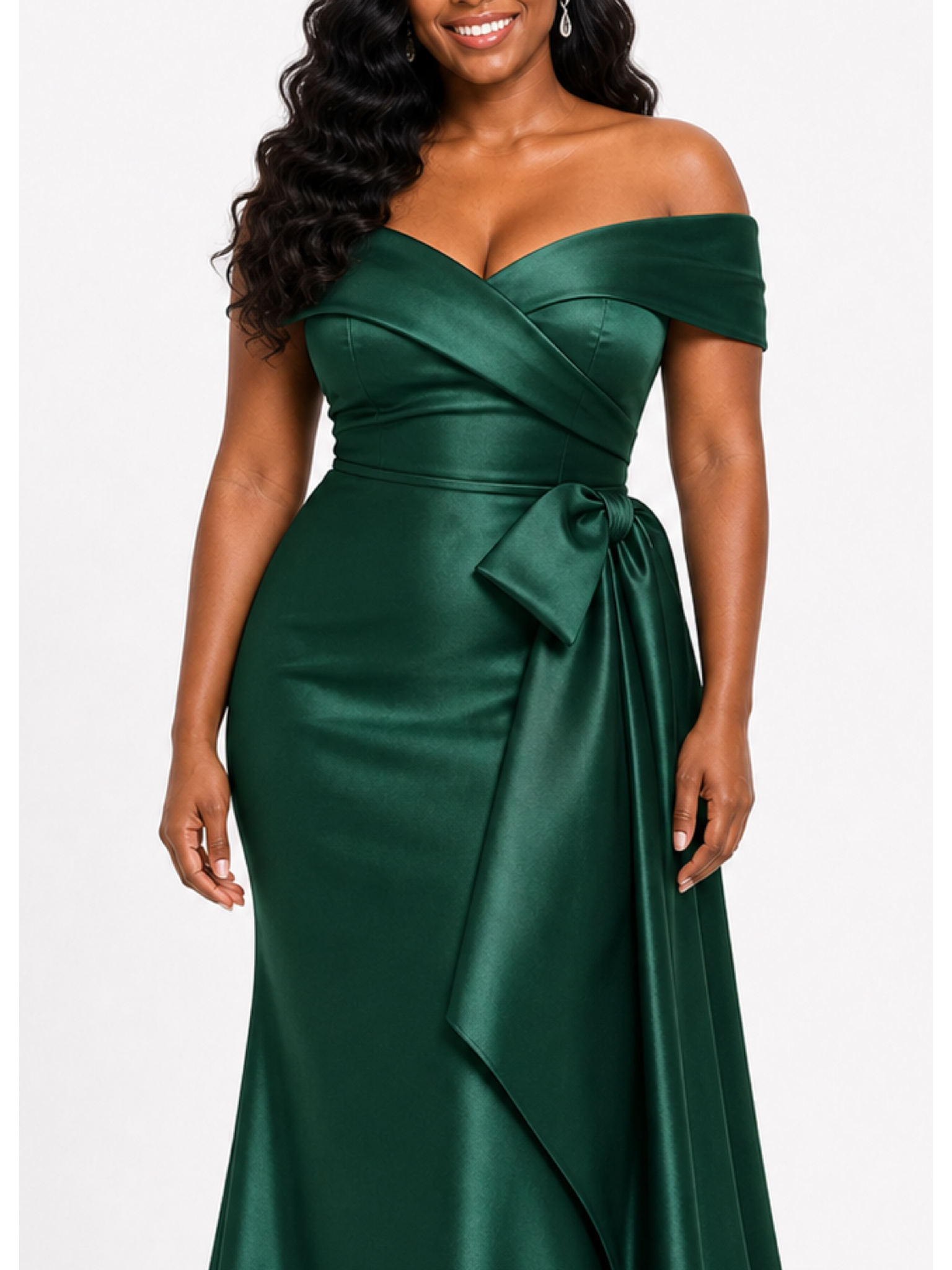 ChicSew Elegant Off Shoulder Soft Satin Mermaid Ruched Floor-Length Bridesmaid Dresses With Bow