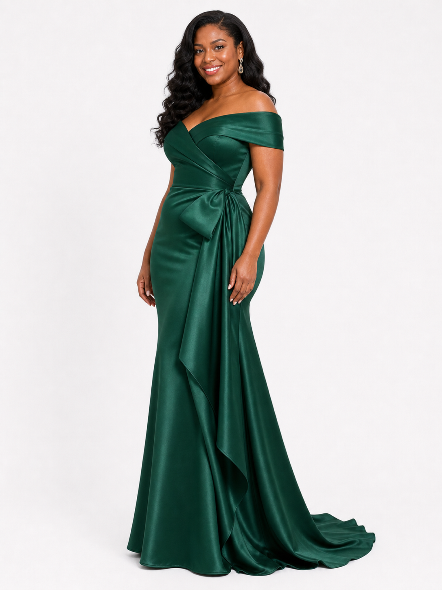 ChicSew Elegant Off Shoulder Soft Satin Mermaid Ruched Floor-Length Bridesmaid Dresses With Bow