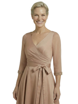 Elegant A-Line Tea Length Mother Of The Groom Gown With Sleeves