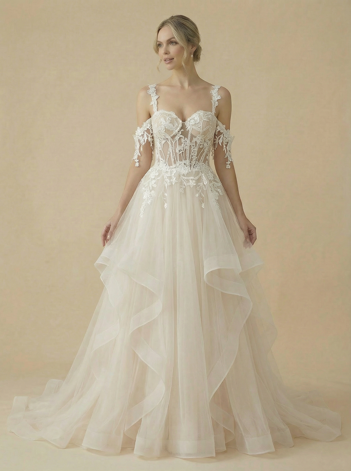 Lace Cold Shoulder Boning Maxi Long Lace And Tulle Ball Gown Dresses Online