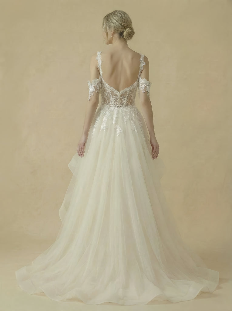 Mermaid Cold Shoulder Boning Maxi Long Lace And Tulle Wedding Dresses Online