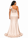 ChicSew Unique One Shoulder Beaded Mermaid Soft Satin Floor-Length Bridesmaid Dresses