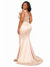 ChicSew Unique One Shoulder Beaded Mermaid Soft Satin Floor-Length Bridesmaid Dresses