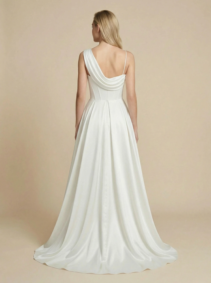 Mermaid Spaghetti Straps Boning Maxi Long Satin Wedding Dresses Overskirt