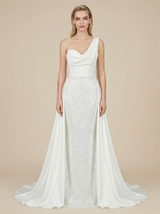 Mermaid Spaghetti Straps Boning Maxi Long Satin Wedding Dresses Overskirt