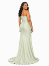 ChicSew One Shoulder Mermaid Side Slit Ruched Soft Satin Floor-Length Bridesmaid Dresses