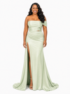 ChicSew One Shoulder Mermaid Side Slit Ruched Soft Satin Floor-Length Bridesmaid Dresses