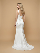 Mermaid Cowl Neck Side Slit Maxi Long Satin Wedding Dresses Online