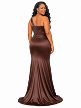 ChicSew Fancy One Shoulder Mermaid Soft Satin Maxi Long Bridesmaid Dresses