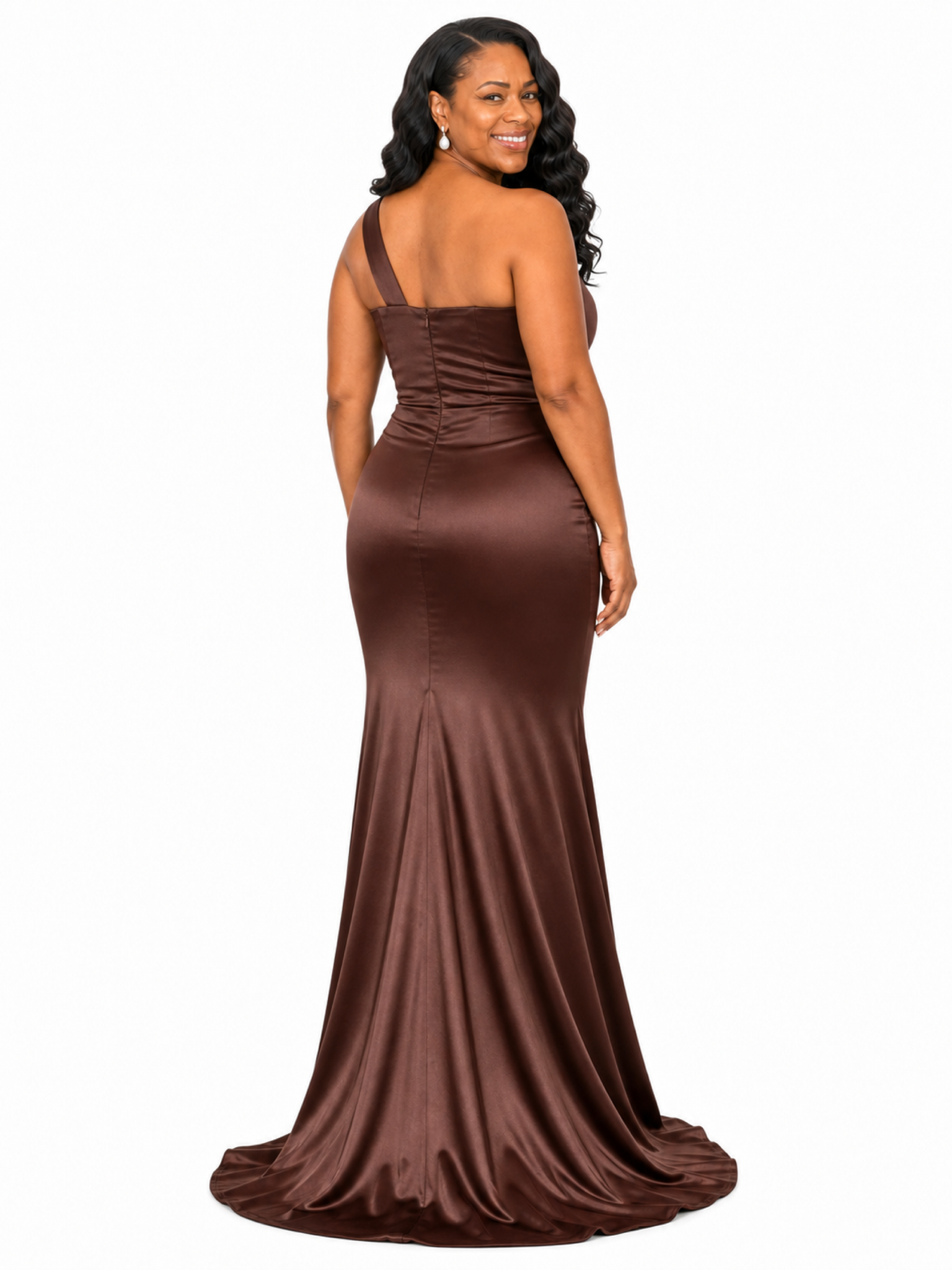ChicSew Fancy One Shoulder Mermaid Soft Satin Maxi Long Bridesmaid Dresses