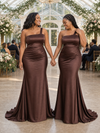 ChicSew Fancy One Shoulder Mermaid Soft Satin Maxi Long Bridesmaid Dresses