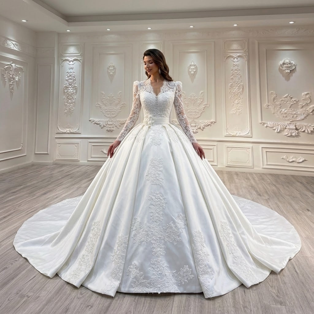 ChicSew Long Sleeves Lace Appliques Ball Gown Wedding Dress