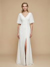 Mermaid V-Neck Half Sleeves Side Slit Chiffon Maxi Long Wedding Dresses Online