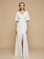 Mermaid V-Neck Half Sleeves Side Slit Chiffon Maxi Long Wedding Dresses Online