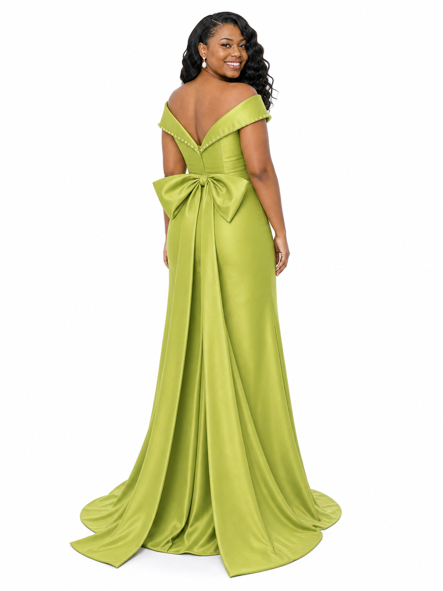 ChicSew Fancy Off Shoulder Soft Satin Long Side Slit Mermaid Bridesmaid Dresses With Bow Knot