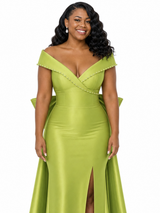 ChicSew Fancy Off Shoulder Soft Satin Long Side Slit Mermaid Bridesmaid Dresses With Bow Knot