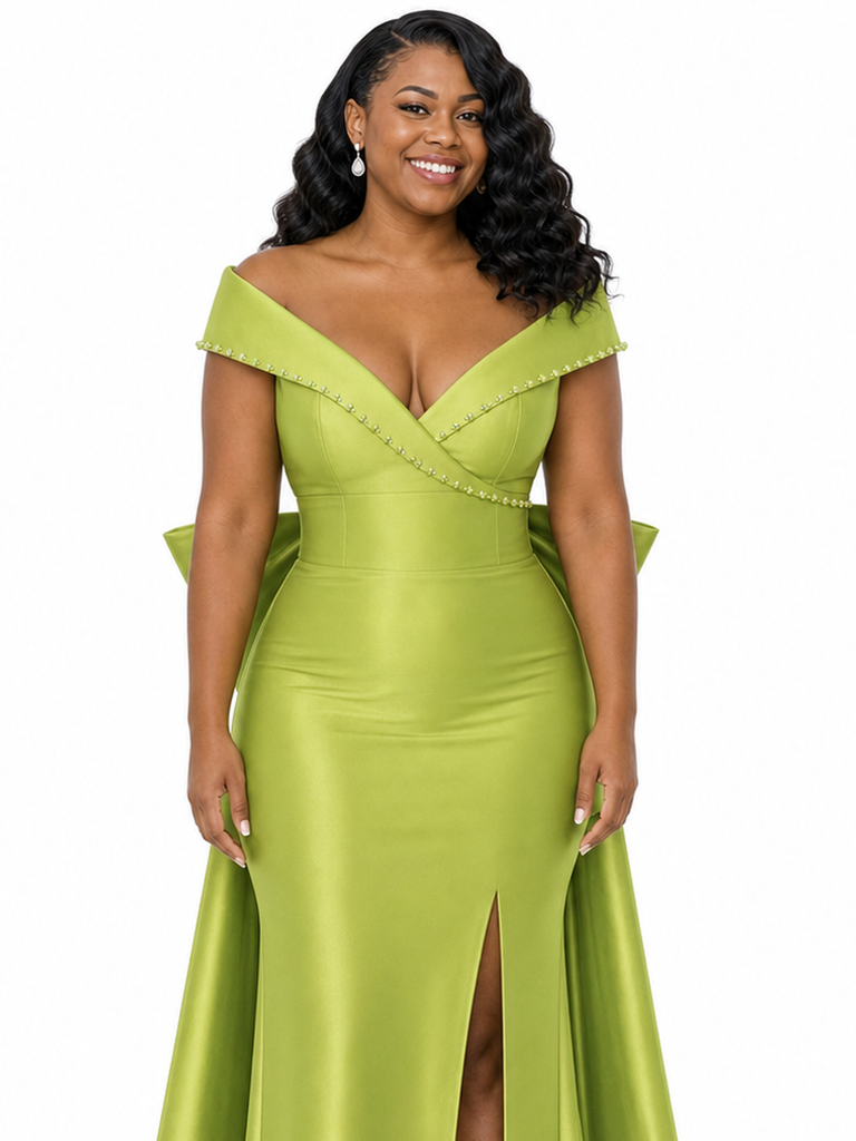 ChicSew Fancy Off Shoulder Soft Satin Long Side Slit Mermaid Bridesmaid Dresses With Bow Knot