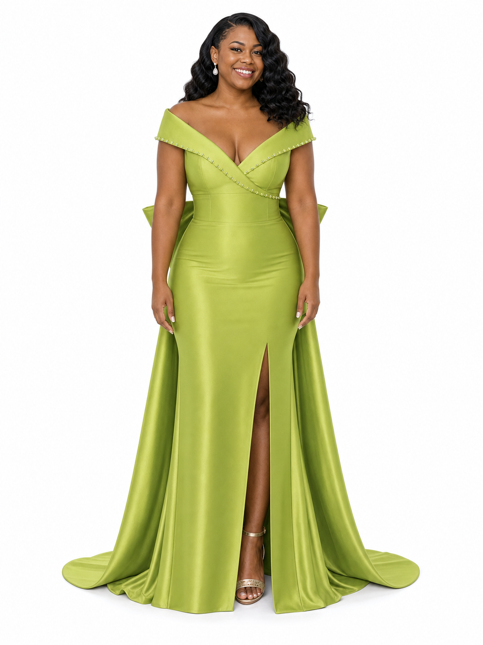 ChicSew Fancy Off Shoulder Soft Satin Long Side Slit Mermaid Bridesmaid Dresses With Bow Knot