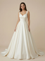 A-Line Spaghetti Straps V-Neck Maxi Long Satin Wedding Dresses Online With Train