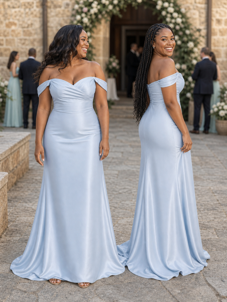 ChicSew Fancy Off Shoulder Soft Satin Mermaid Maxi Long Bridesmaid Dresses