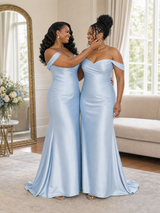 ChicSew Fancy Off Shoulder Soft Satin Mermaid Maxi Long Bridesmaid Dresses
