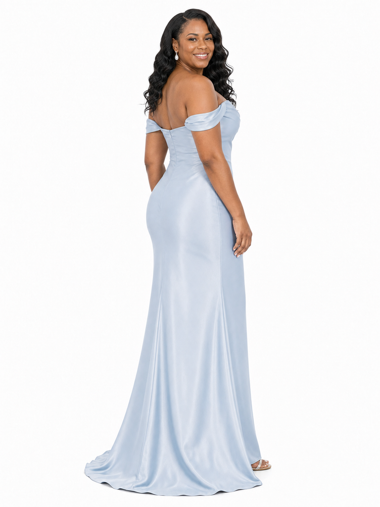 ChicSew Fancy Off Shoulder Soft Satin Mermaid Maxi Long Bridesmaid Dresses