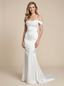 Mermaid Cold Shoulder Open Back Maxi Long Satin Wedding Gowns With Train