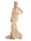 Sparkly Deep V-Neck Long Sleeves Mermaid Sequined Long Evening Prom Dresses