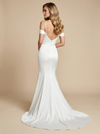 Mermaid Cold Shoulder Open Back Maxi Long Satin Wedding Gowns With Train