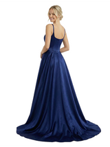 Chic Square Neckline Sleeveless Side Slit Satin A-Line Formal Prom Dress