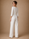 ChicSew Modern V-Neck 3/4 Sleeves Ruching Crepe Floor-Length Wedding Jumpsuit