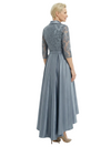Timeless Scalloped V-Neck Lace Satin Mother of the Bride Gown With Sleeve