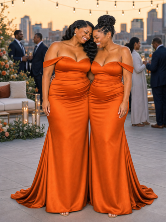 ChicSew Off Shoulder Soft Satin Maxi Long Mermaid Bridesmaid Dresses